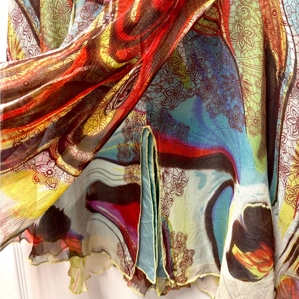 Rangoon 100%Silk Layered Skirt, One of a Kind Abstract Art Creation Da-Nang - Picture 14 of 17